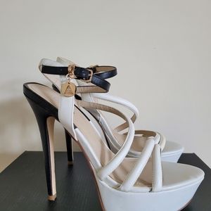 ALDO White/Black Strappy Heels. Size 8